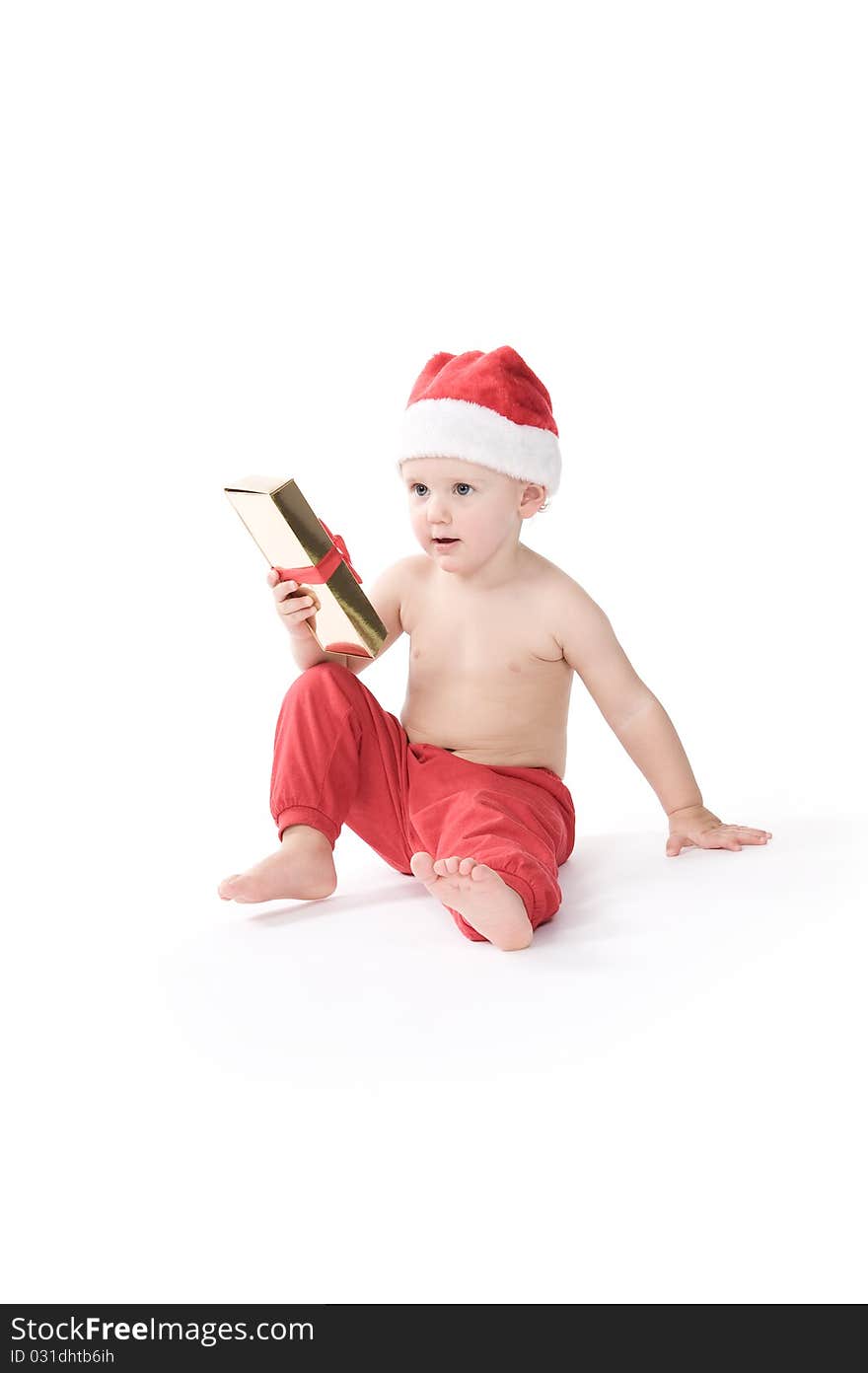 Santa claus baby in studio in christmas time