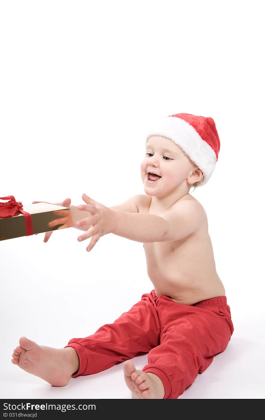 Santa claus baby in studio in christmas time