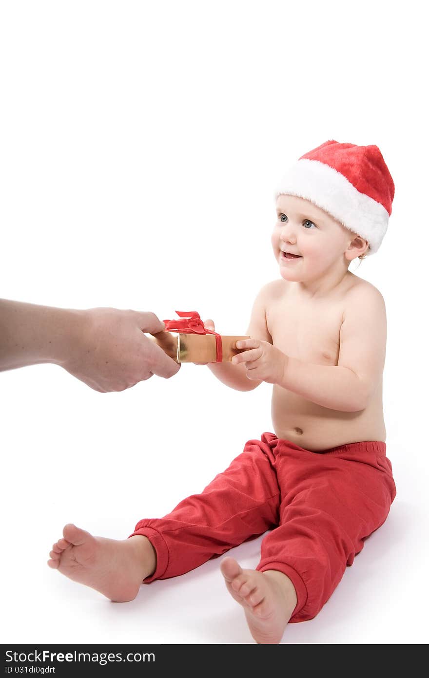 Santa claus baby in studio in christmas time