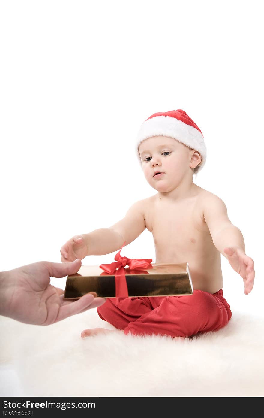 Santa claus baby in studio in christmas time