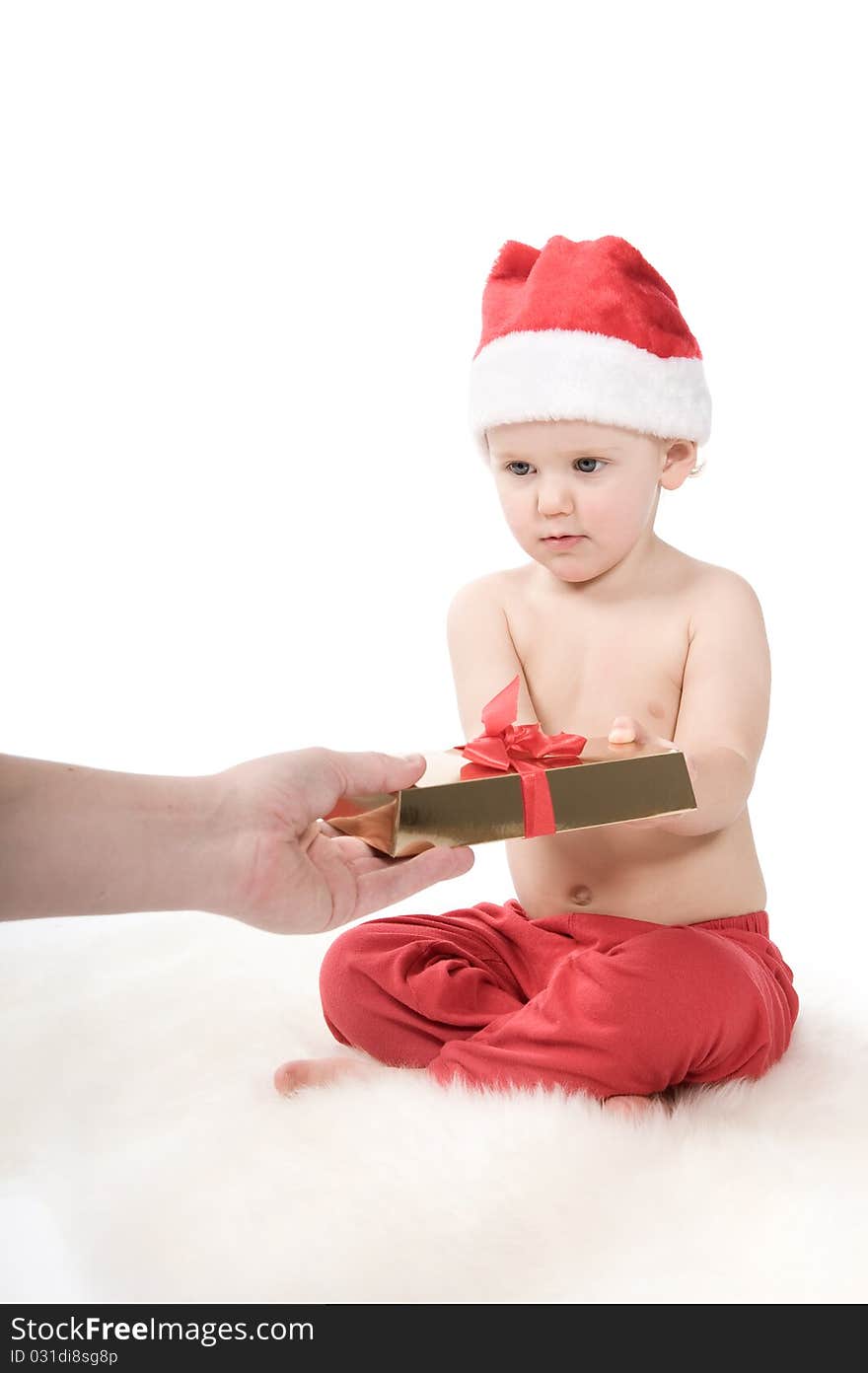 Santa claus baby in studio in christmas time