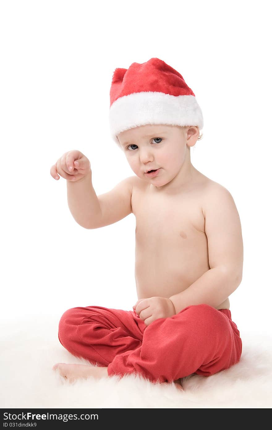 Santa Claus Baby In Studio In Christmas Time