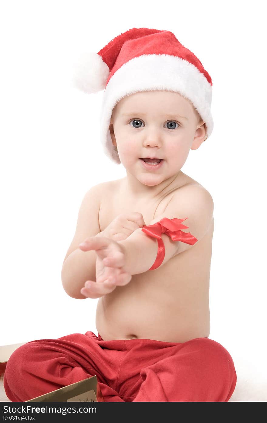 Santa Claus Baby In Studio In Christmas Time