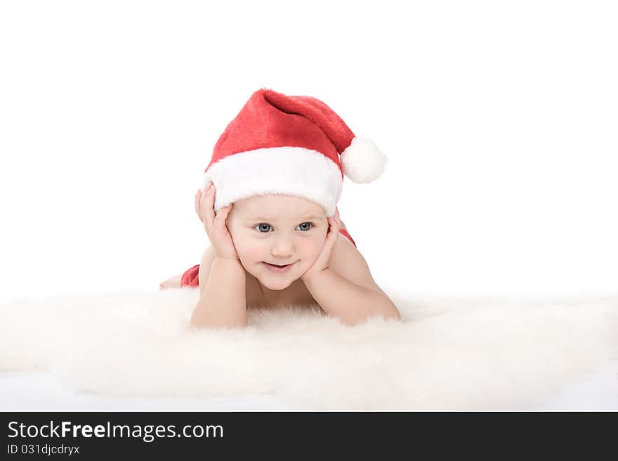 Santa claus baby in studio in christmas time