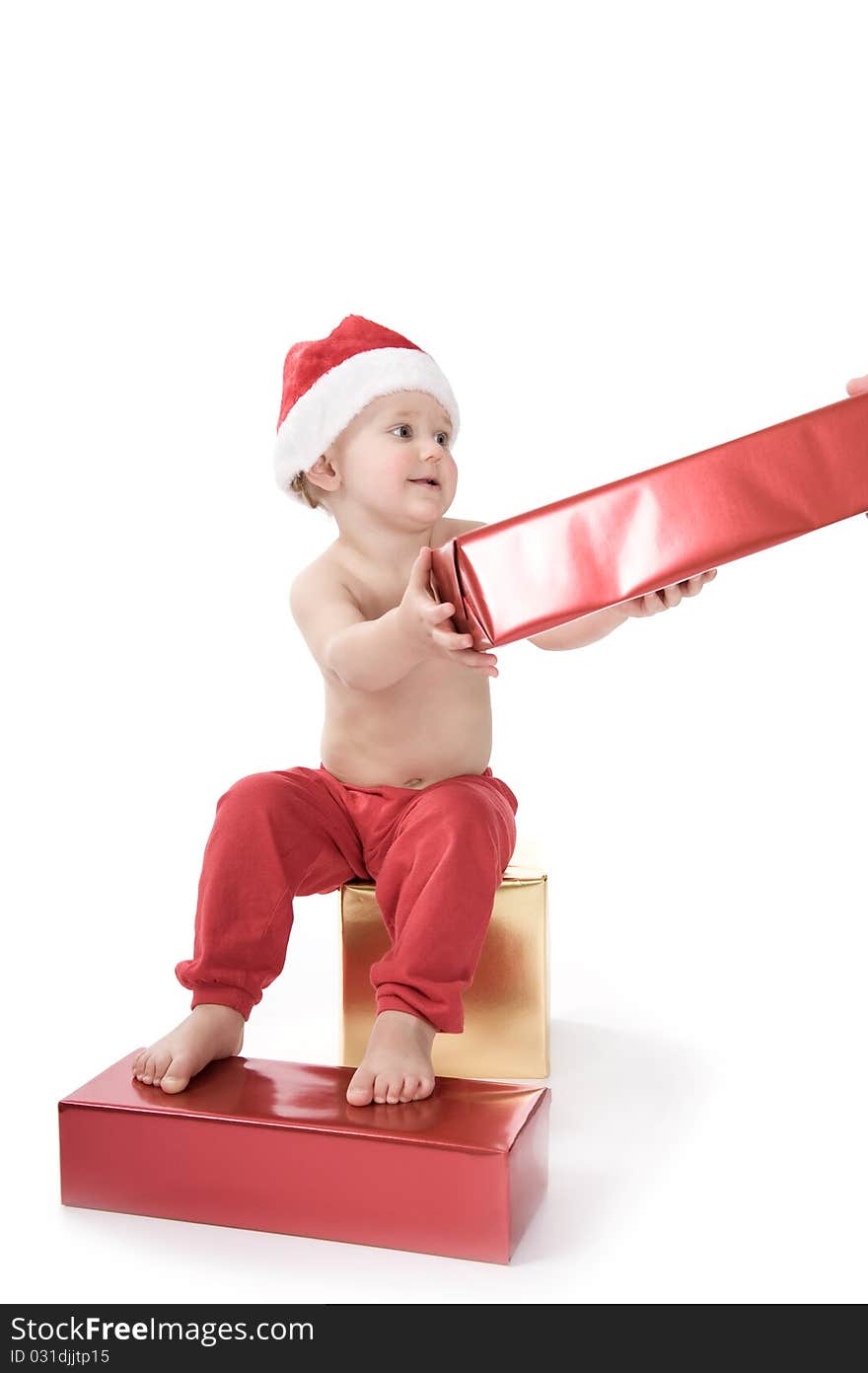 Santa claus baby in studio in christmas time