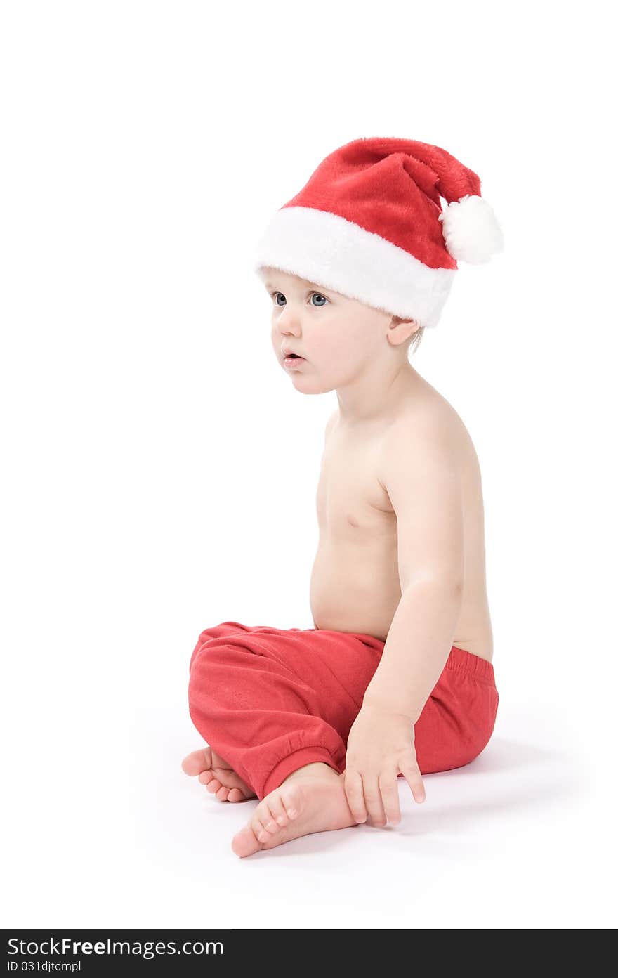 Santa claus baby in studio in christmas time