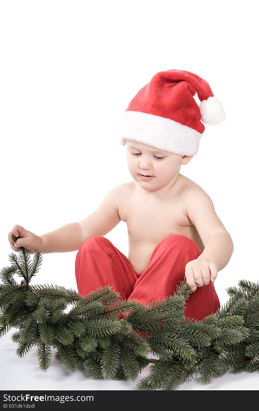 Santa Claus Baby In Studio In Christmas Time