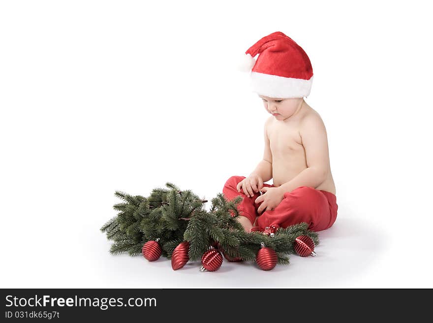 Santa claus baby in studio in christmas time