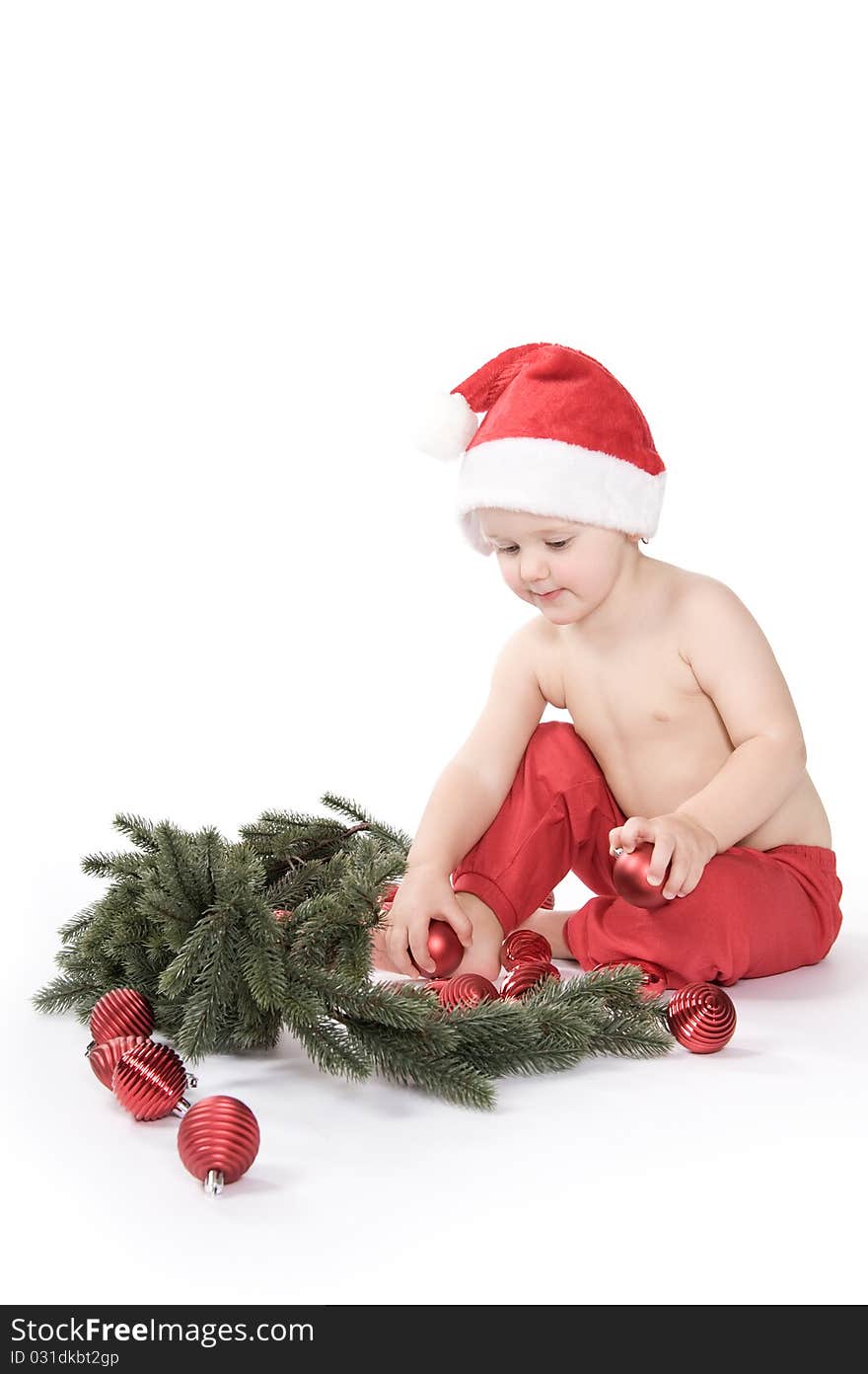 Santa claus baby in studio in christmas time