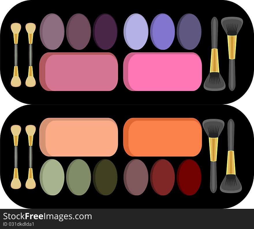 Complete set of makeup with eye shadow and lipstick