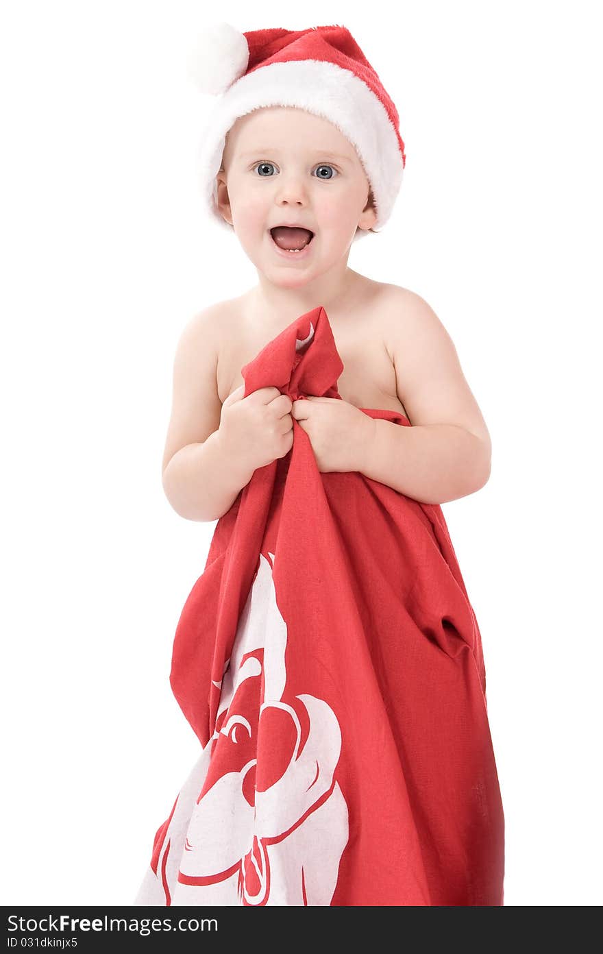 Santa claus baby in studio in christmas time