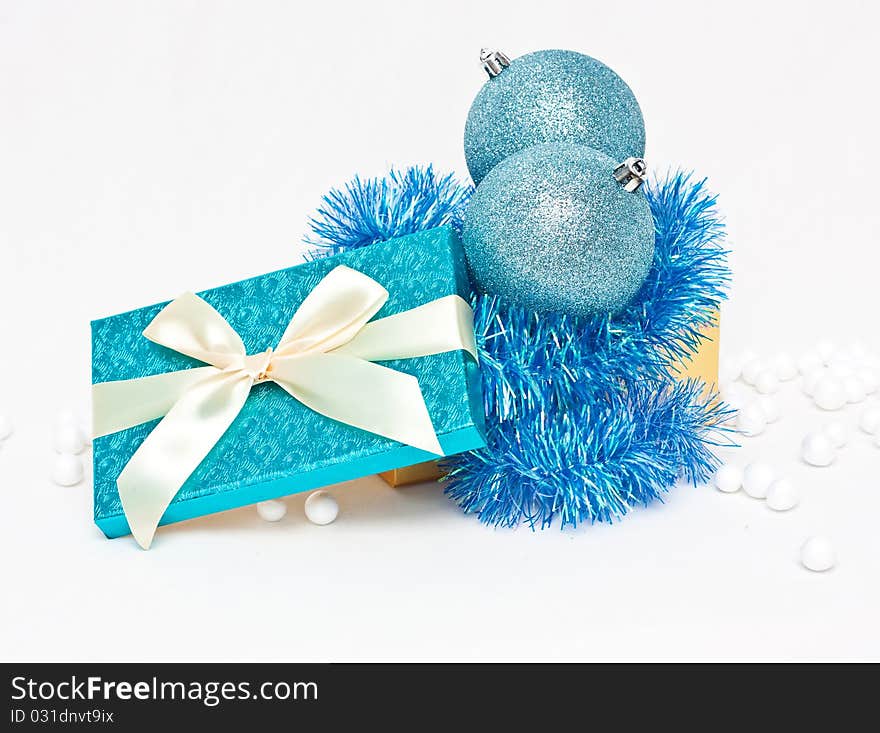 Blue Gift box with baubles