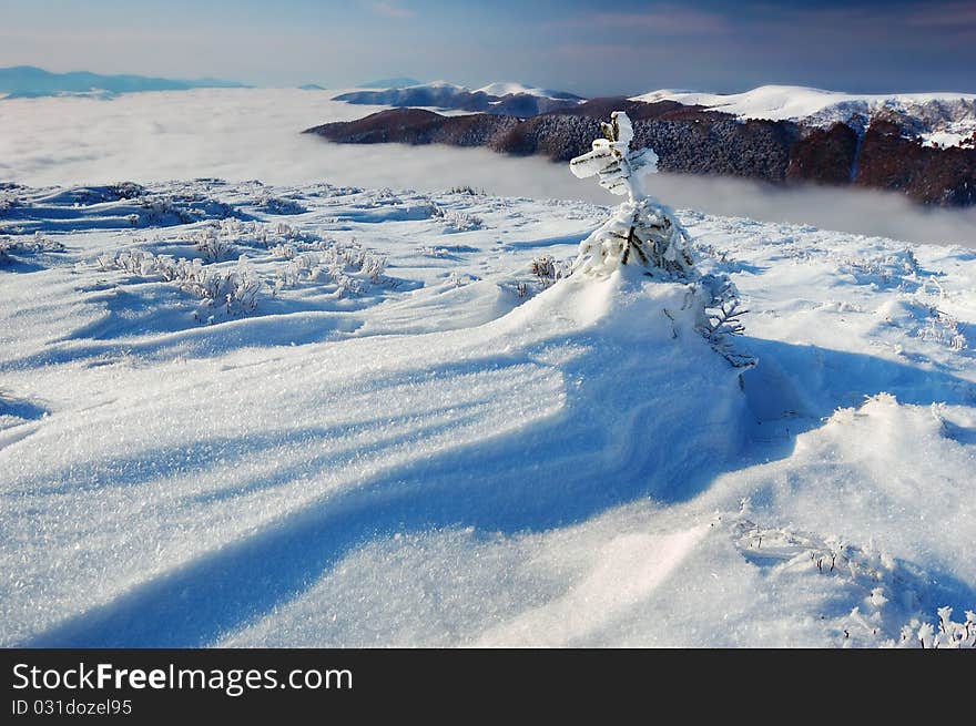 Winter landscape in mountains