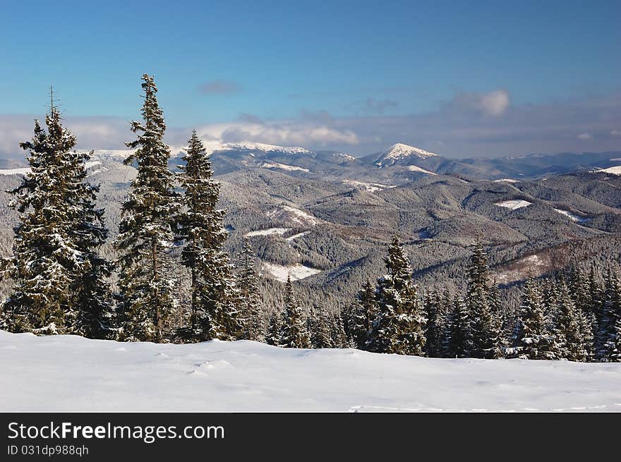 Winter landscape in mountains