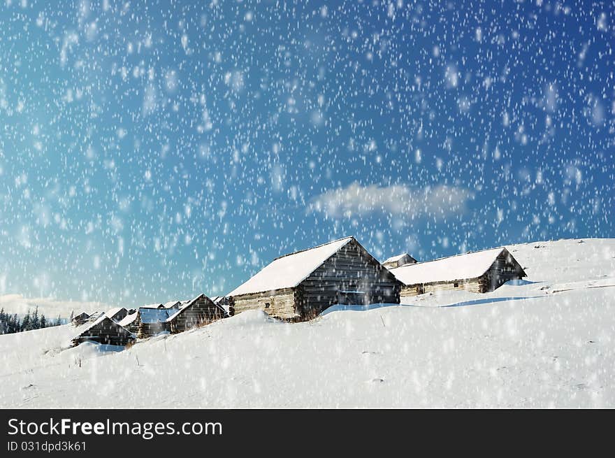 Winter landscape in mountains