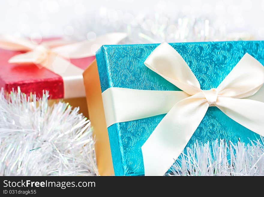 Gift boxes on christmas background