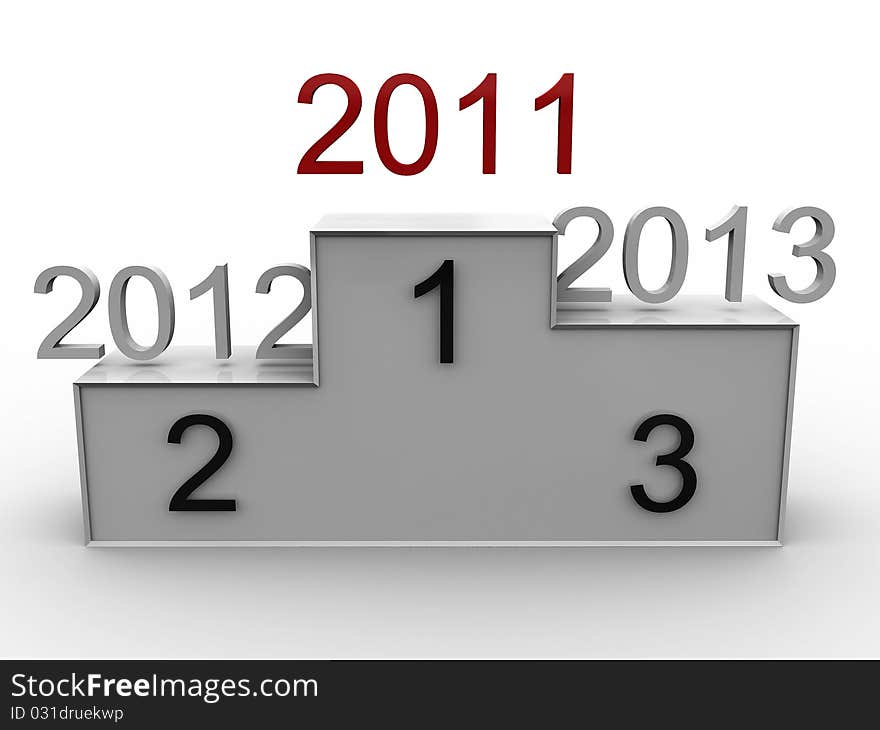 Podium with the years 2011, 2012, 2013 on white background. 3D. Podium with the years 2011, 2012, 2013 on white background. 3D