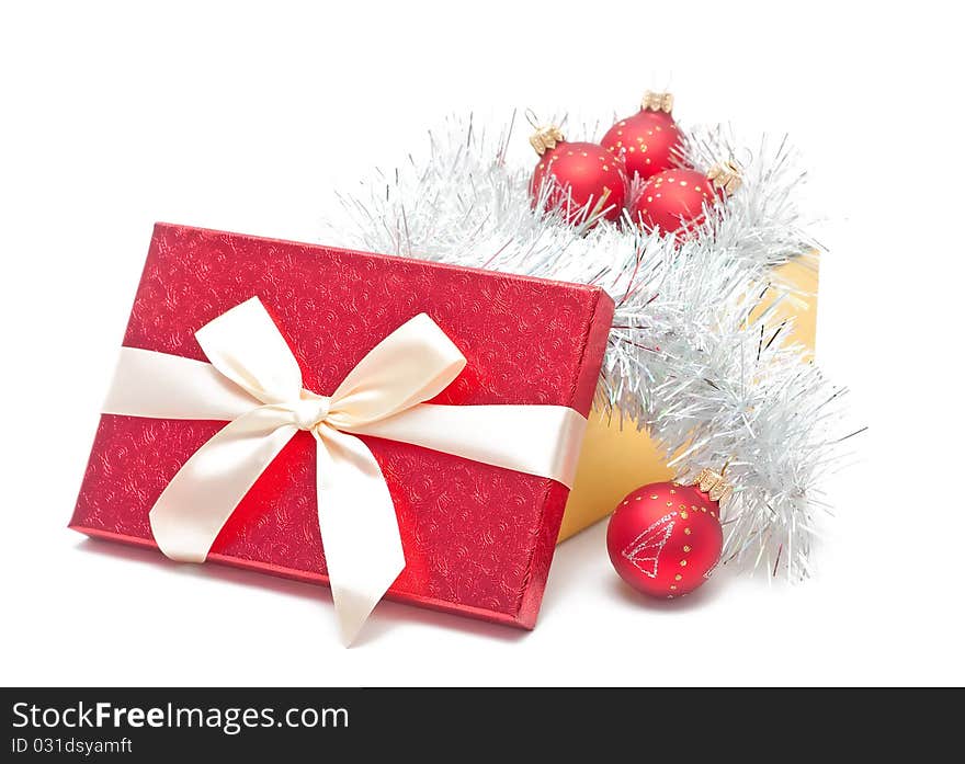 Red Gift box with baubles