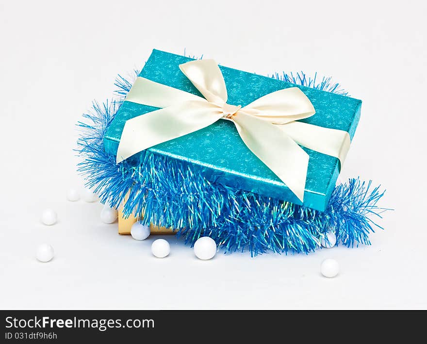 Red Gift box with tinsel