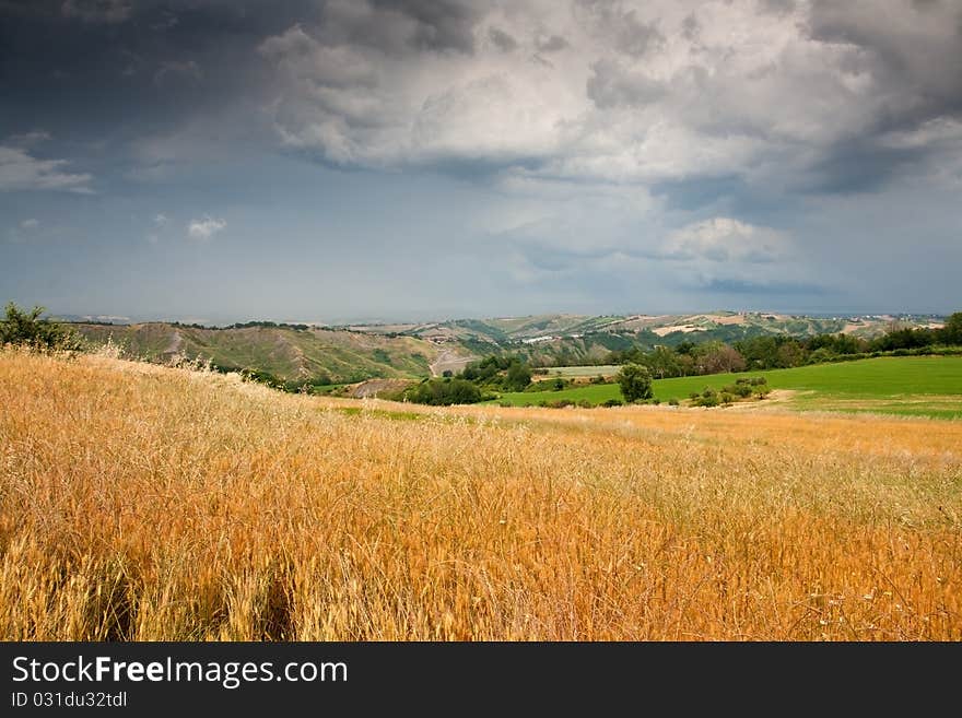 Hilly countryside of le Marche, Italy, in spring