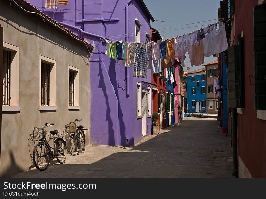 Colorful street on Burano islands, Italy. Colorful street on Burano islands, Italy