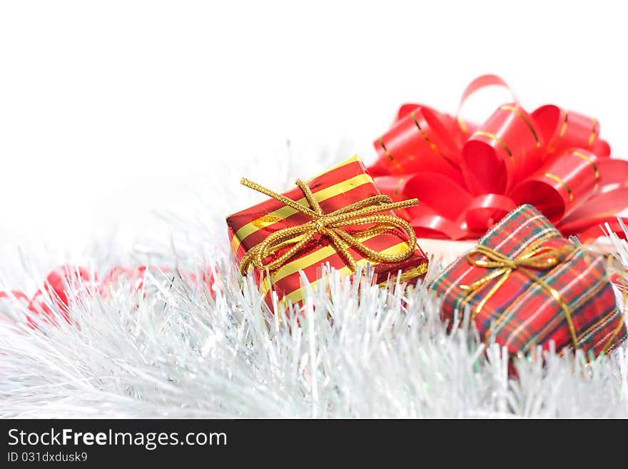 Yellow Christmas ribbon on white background. Yellow Christmas ribbon on white background