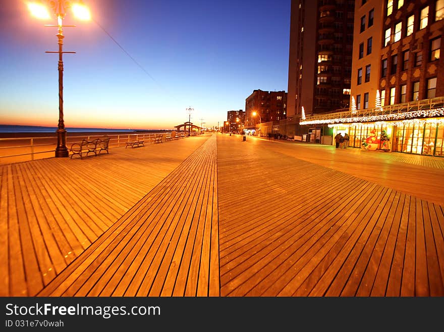 evening in Brighton Beach of Coney Island