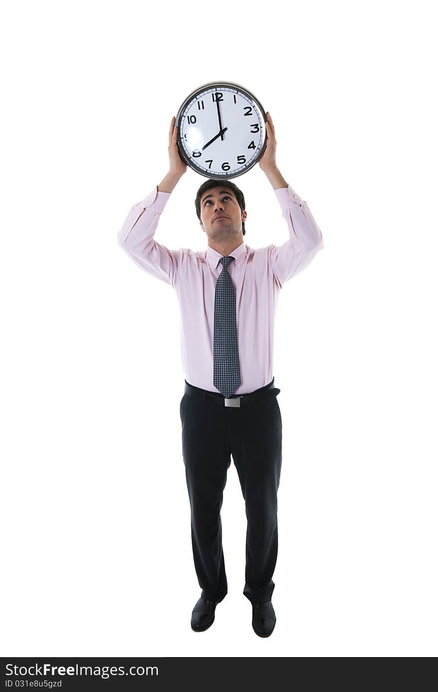 Stressed Businessman with Clock Above His Head