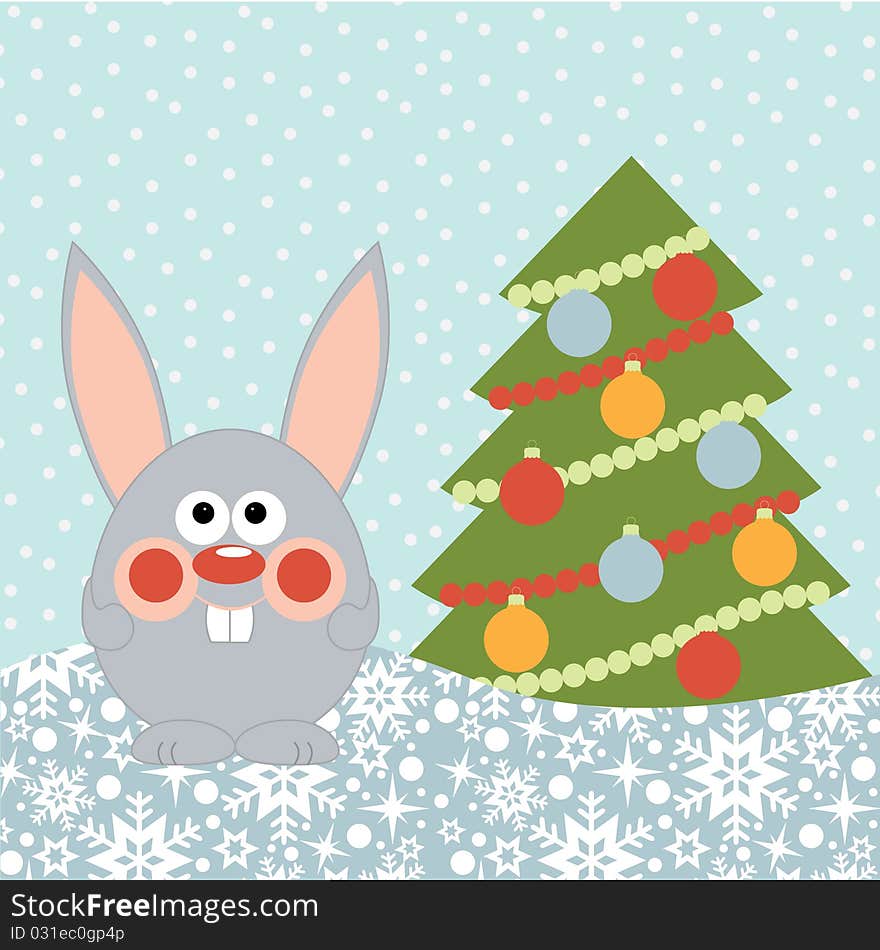 New Year Card With Cute Happy Rabbit