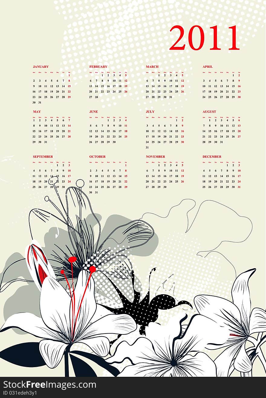 Template for calendar 2011. Decorative illustration