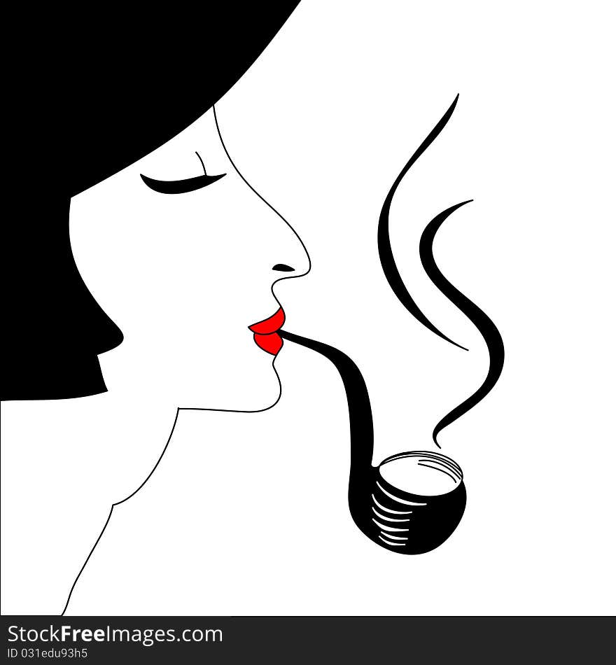 Portrait of smoking woman. Universal template for greeting card, web page, background