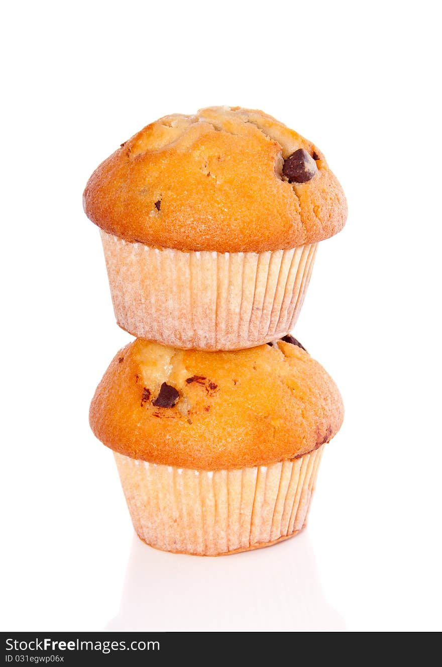 Two stacked muffins isolated over white