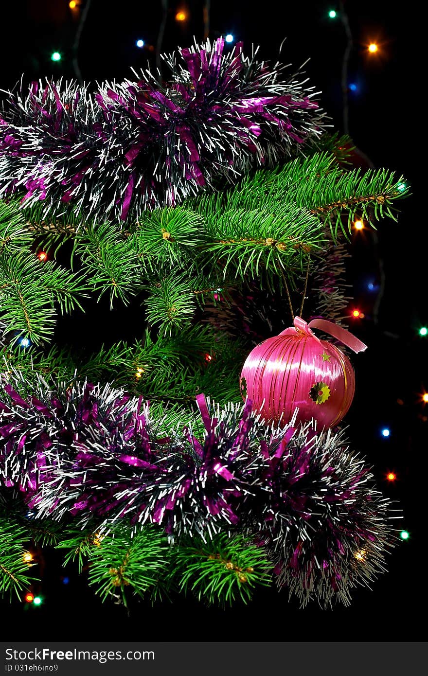 Beautiful christmas decorations hanging on christmas tree