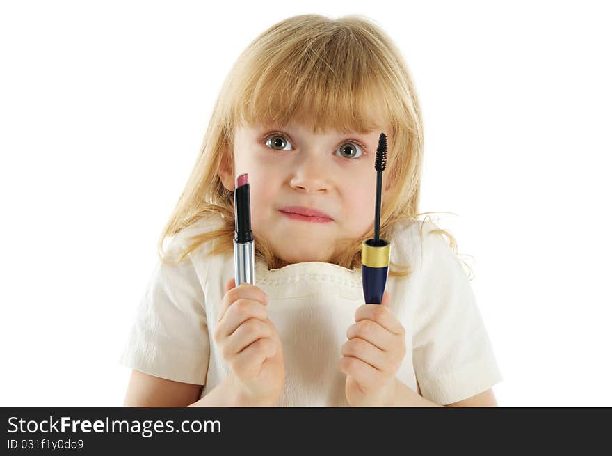 Beautiful girl with mascara and lipstick