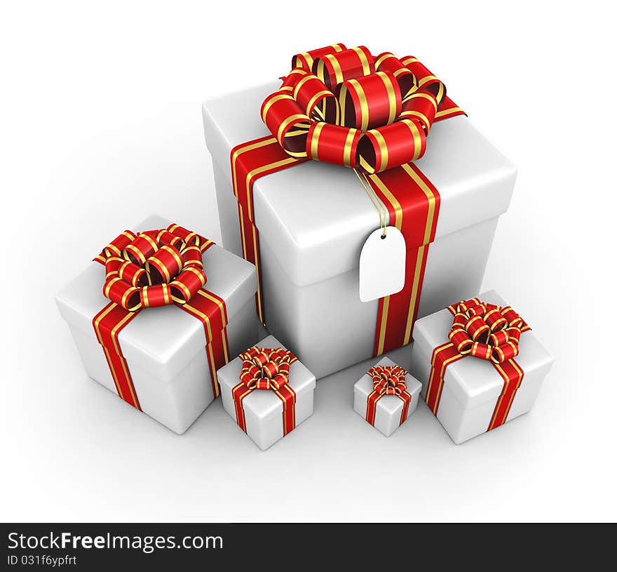 Gift boxes on the white background - 3d render. Gift boxes on the white background - 3d render