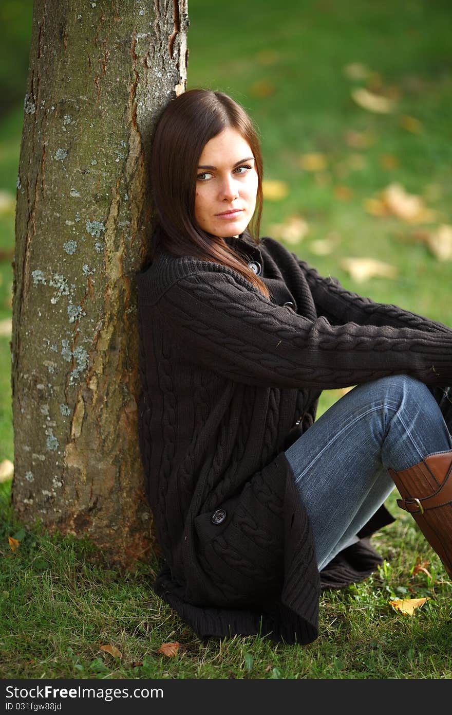 Portrait of beautiful woman, autumn