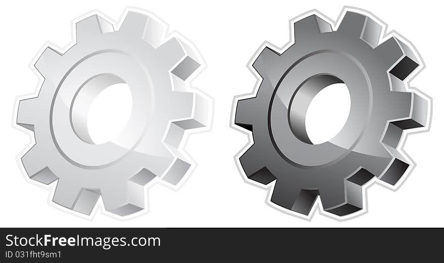 White and black gears, isolated object on white background,  illustration