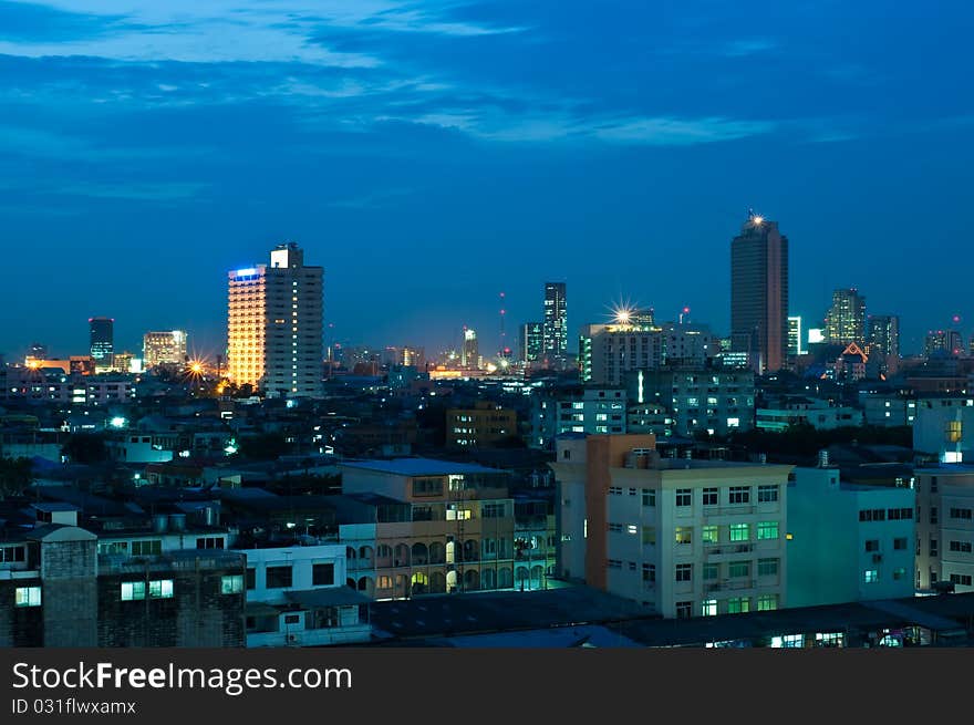 Evening view of Bangkok city, Thailand.