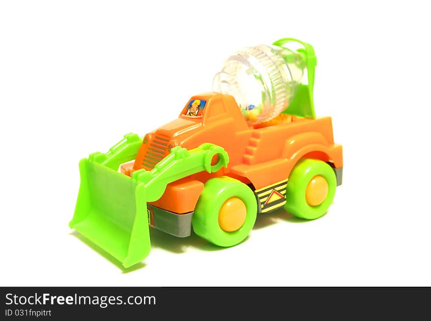 Photo of the toy truck on white background