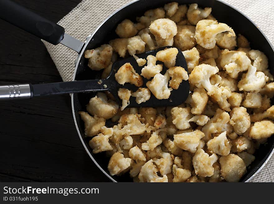 Roasted cauliflower in egg and breadcrumbs