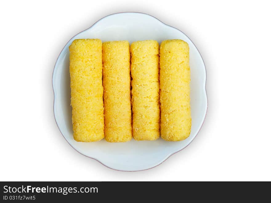 Yellow snack made by corn.