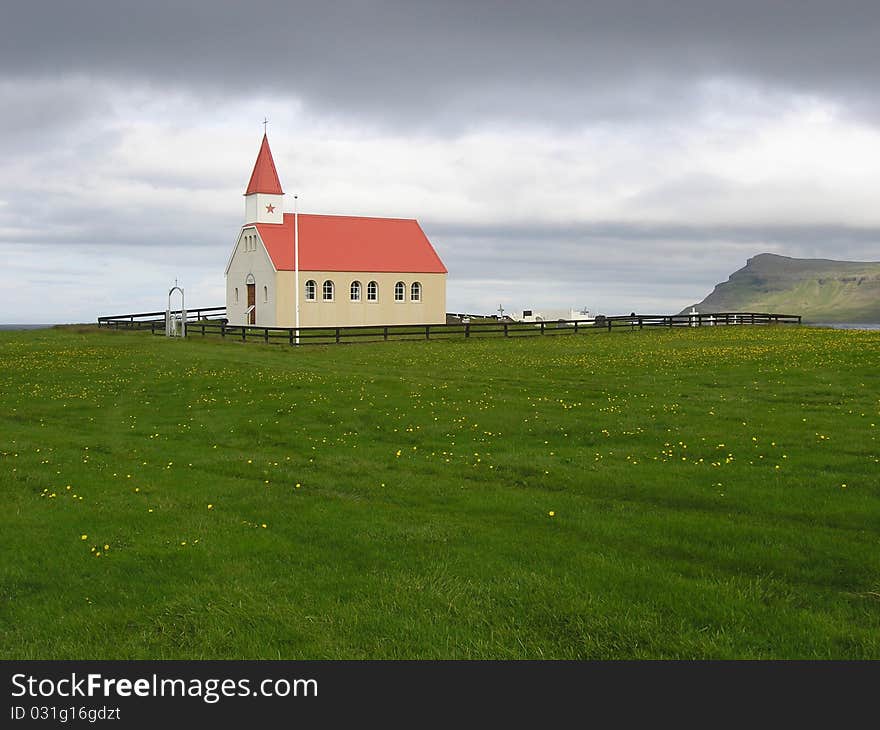 A church in the middle of nature, Iceland