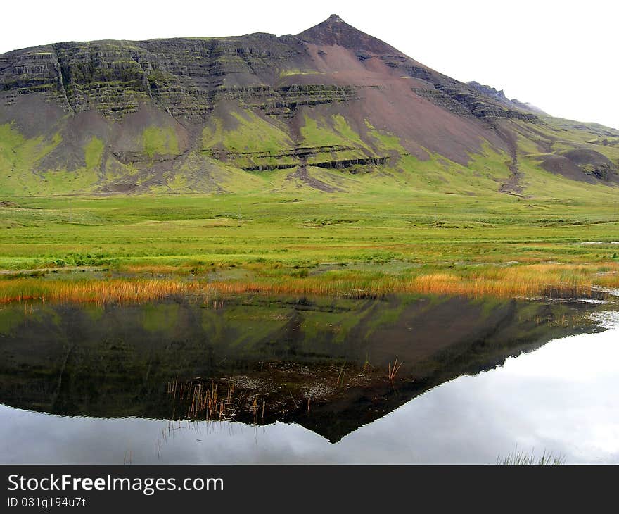 A mountain reflected in the water