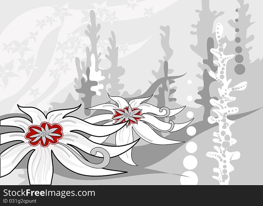 The composition of flowers on a background of snowy mountains. The composition of flowers on a background of snowy mountains.