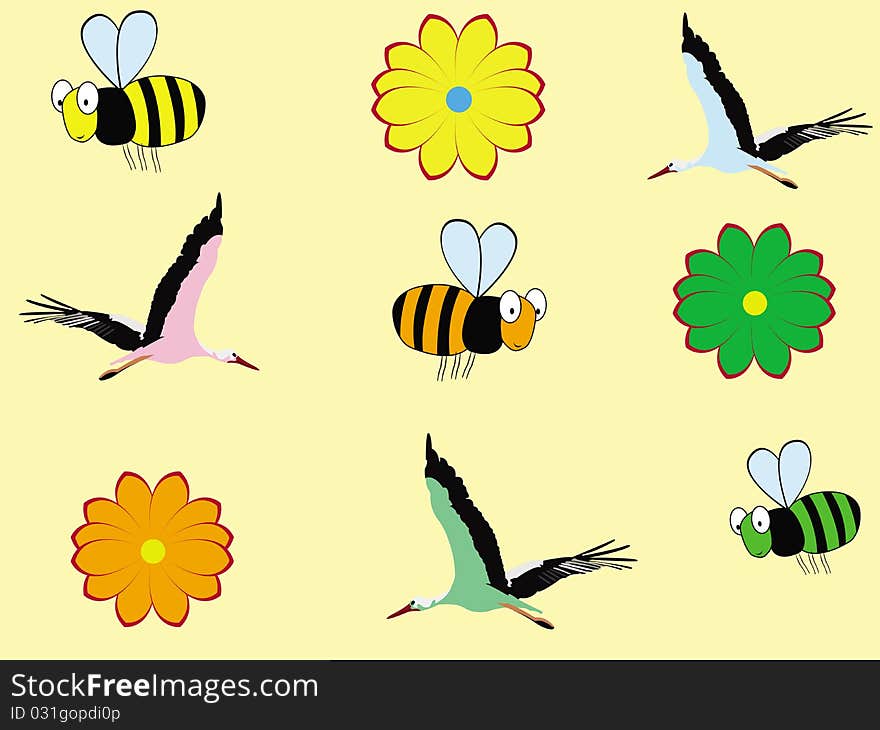 This image represents a funny spring background with childishly elements