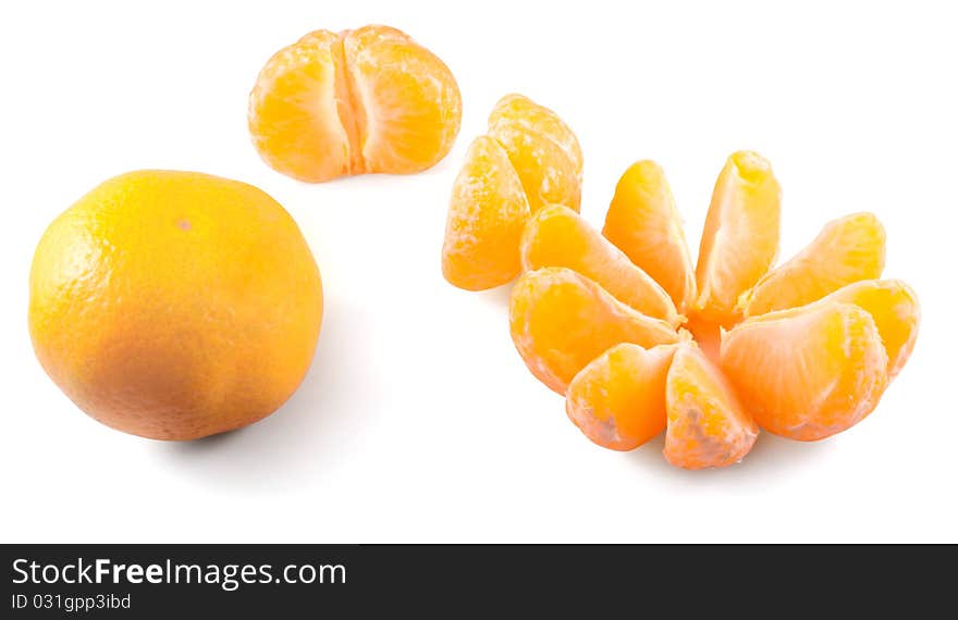 Three fresh mandarins in different modes isolated on white background. Three fresh mandarins in different modes isolated on white background