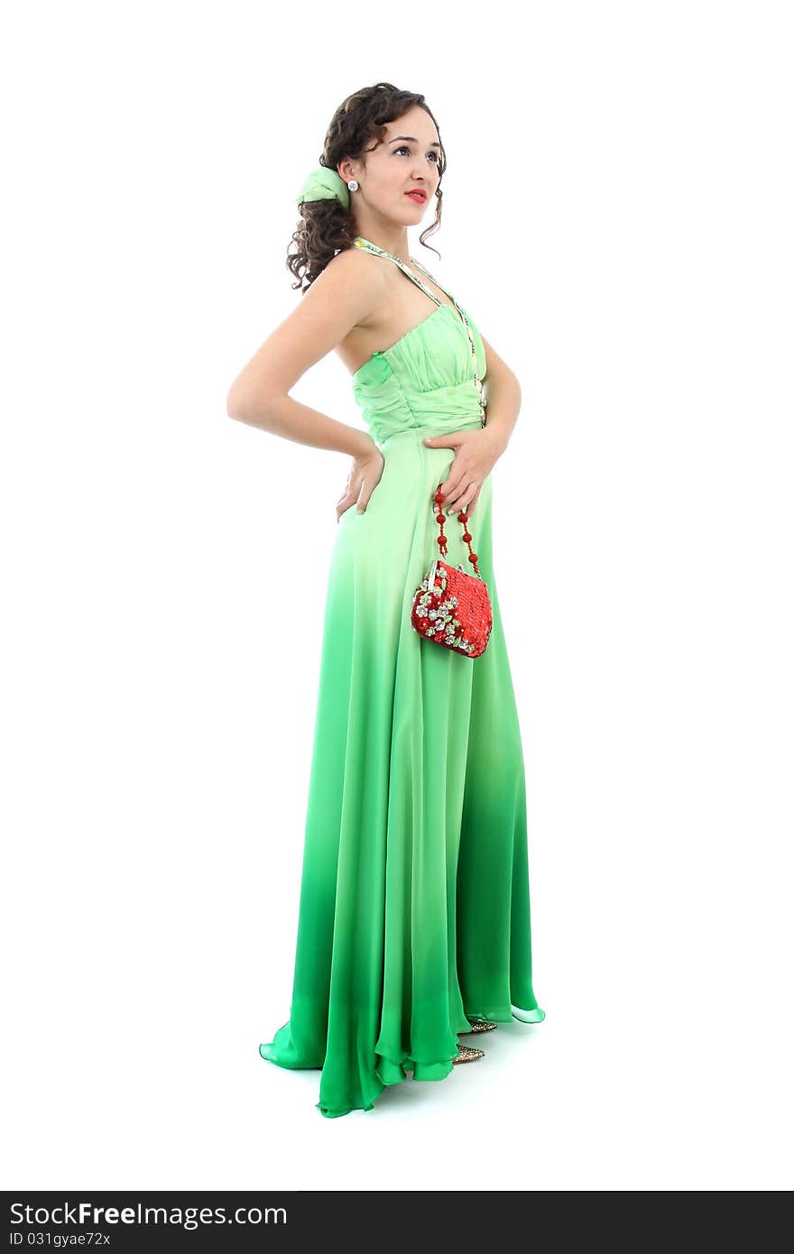 Attractive Woman In Elegant Green Dress