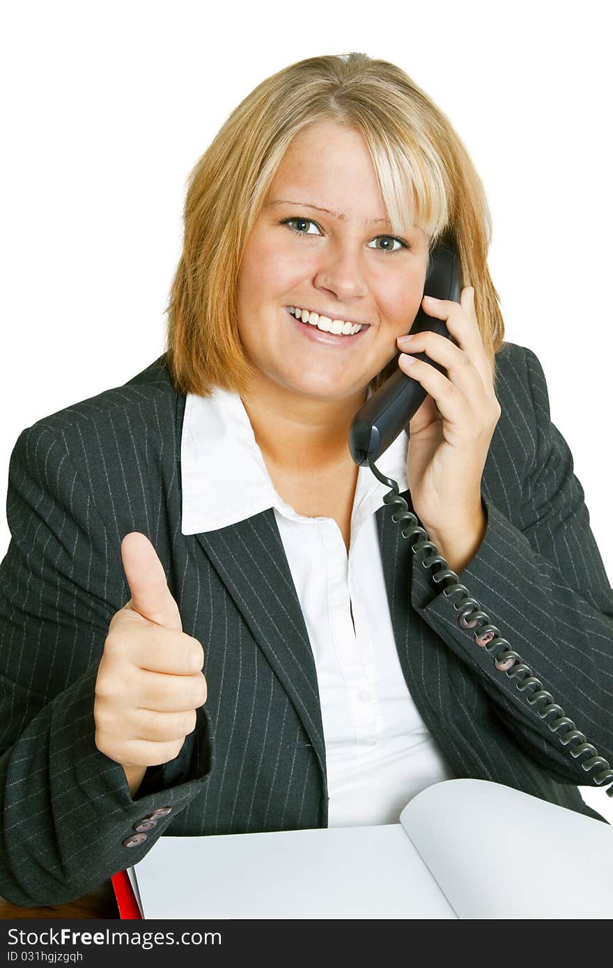 Businesswoman on phone - isolated on white background. Businesswoman on phone - isolated on white background