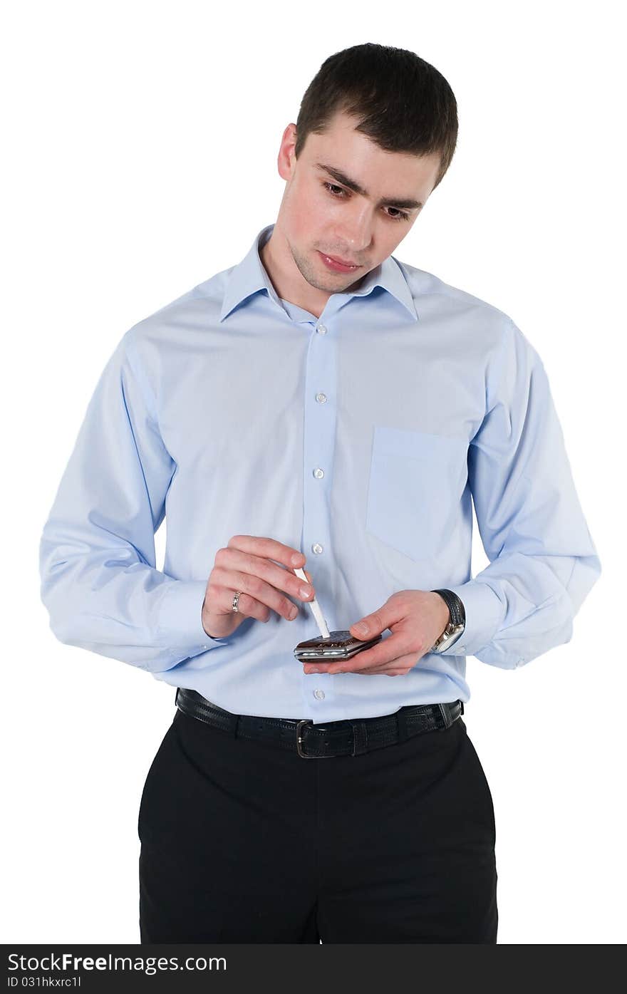 Young man with a cigarette case and a cigarette in his hand