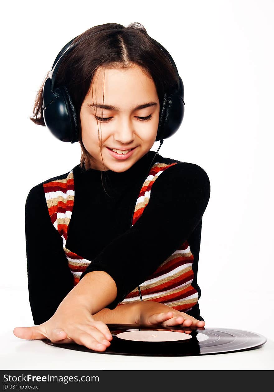 Preschool child with headphones and